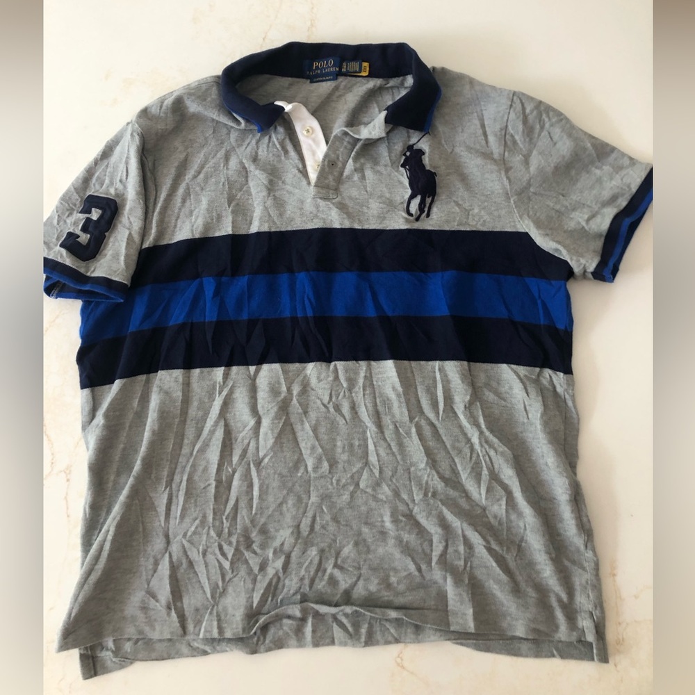 Polo Ralph Lauren Gray and Blue rugby style Polo Shirt